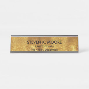 Weathered Antique Brass Gold + Blk Custom Desk Name Plate
