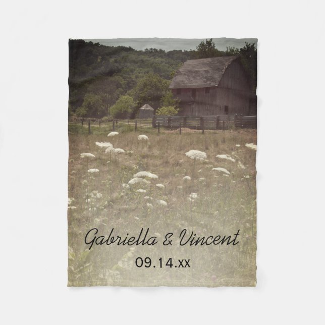 Weathered Barn Country Wedding Fleece Blanket (Front)