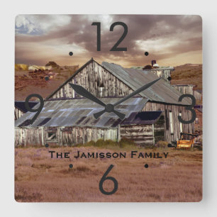 Weathered Barn w/ Storm Clouds Personalized Clock