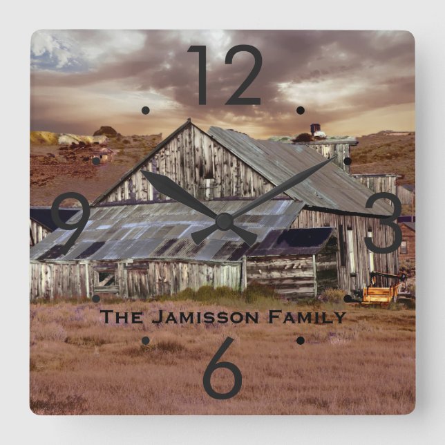 Weathered Barn w/ Storm Clouds Personalized Clock (Front)