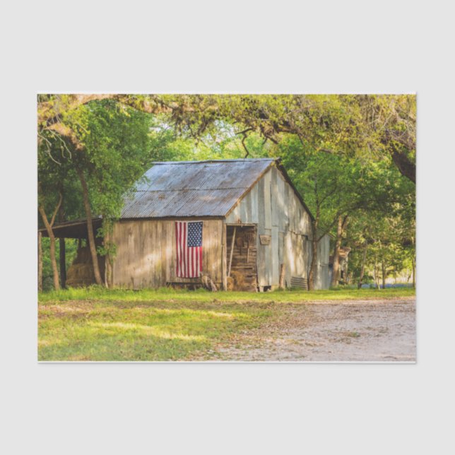 Weathered Barn with an American Flag Tissue Paper (Front)