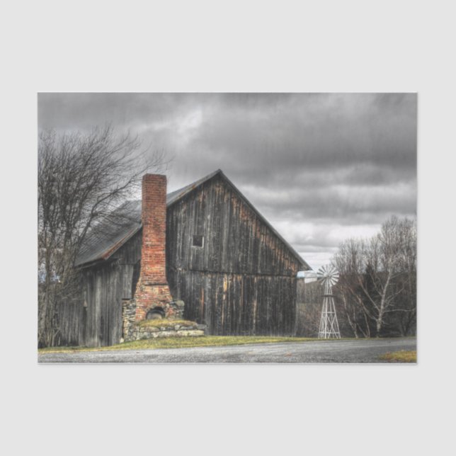 Weathered Barn with Windmill Under Stormy Skies Tissue Paper (Front)