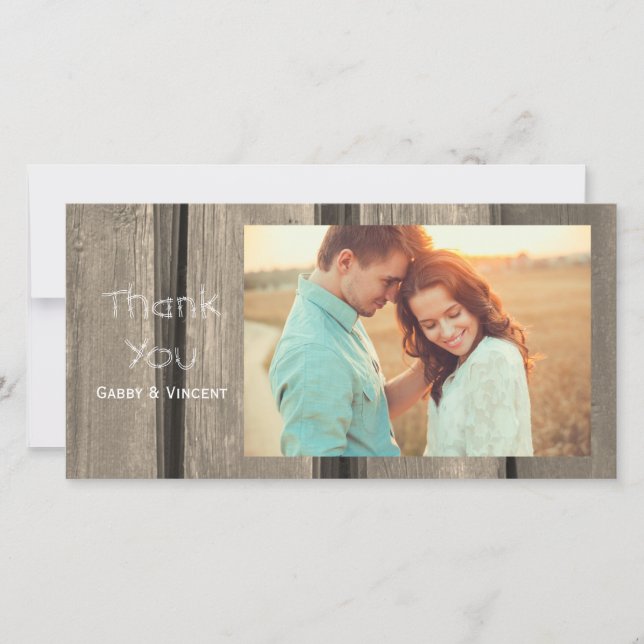 Weathered Barn Wood Thank You Photo Card (Front)