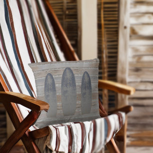 Weathered Beach Driftwood Surfboard Throw Pillow