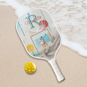 Weathered Beach Wood Monogram Photo Pickleball Paddle