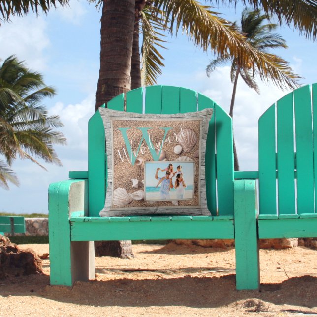 Weathered Beach Wood Sand Monogram Outdoor Pillow (Creator Uploaded)