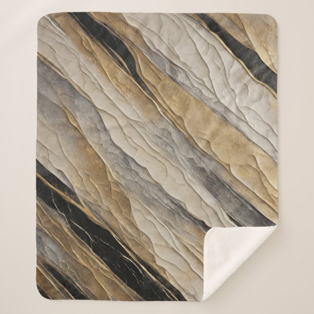 Weathered Black and Gold Stripe Sherpa Blanket (Front)