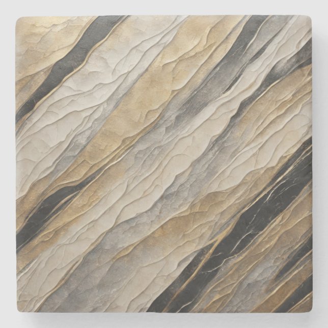 Weathered Black and Gold Stripe Stone Coaster (Front)