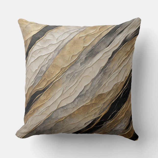 Weathered Black and Gold Stripe Throw Pillow (Front)
