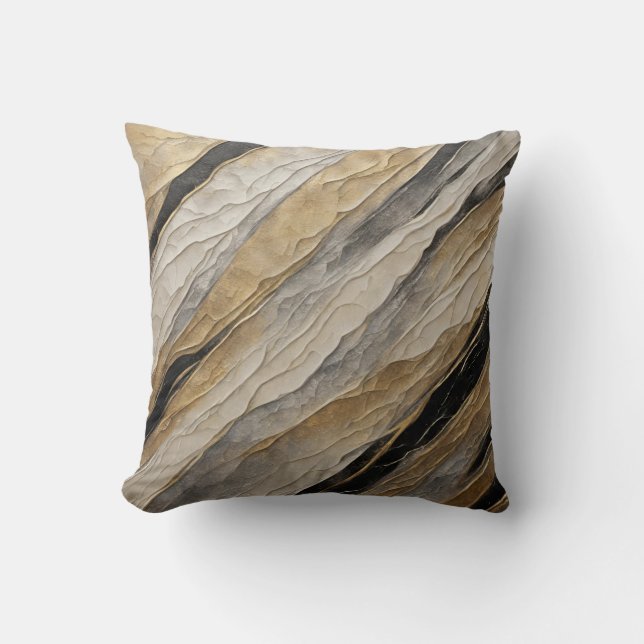Weathered Black and Gold Stripe Throw Pillow (Front)