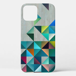Weathered Blonde Wood Colourful Triangles iPhone 12 Case
