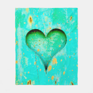 Weathered Blue Peeling Paint Wood Heart Symbol Fleece Blanket