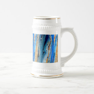 weathered blue wood boards beer stein