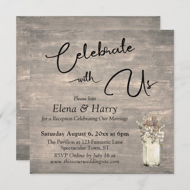 Weathered Boards Wildflowers Celebrate with Us Invitation (Front/Back)