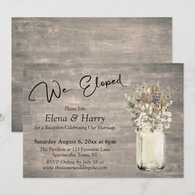 Weathered Boards with Wildflowers We Eloped Invitation (Front/Back)