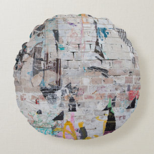 Weathered Brick: Urban Poster Wall. Round Pillow