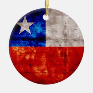Weathered Chile Flag Ceramic Ornament