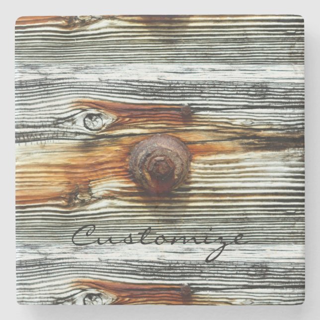 Weathered driftwood Thunder_Cove  Stone Coaster (Front)
