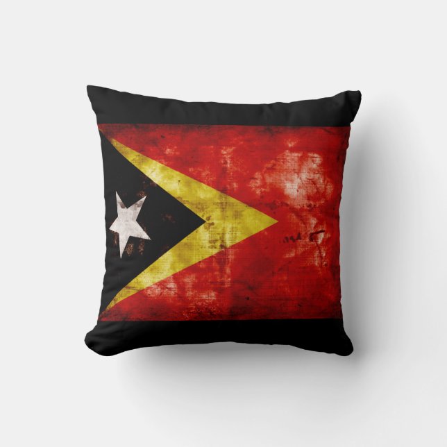 Weathered East Timor Flag Throw Pillow (Front)