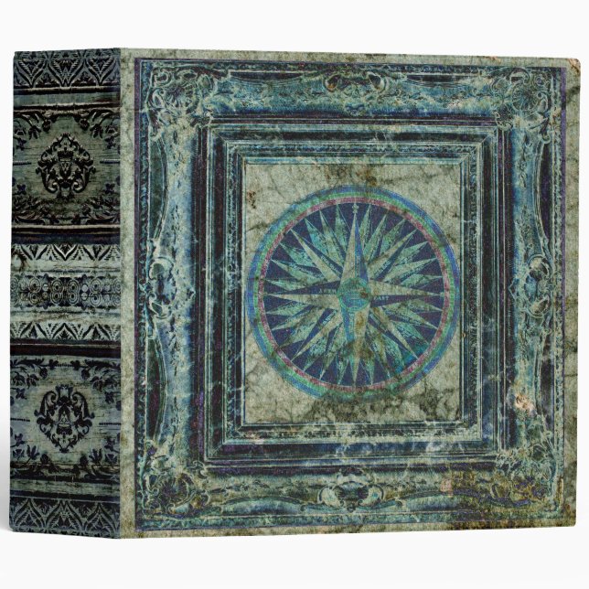 Weathered Green Compass Rose Ancient Tome Binder (Front/Spine)