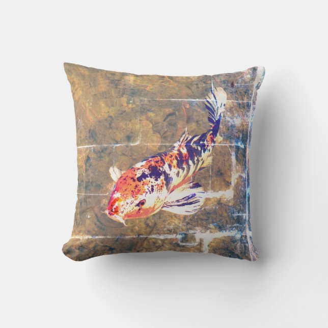 Weathered Japanese Koi Image Throw Pillow (Front)