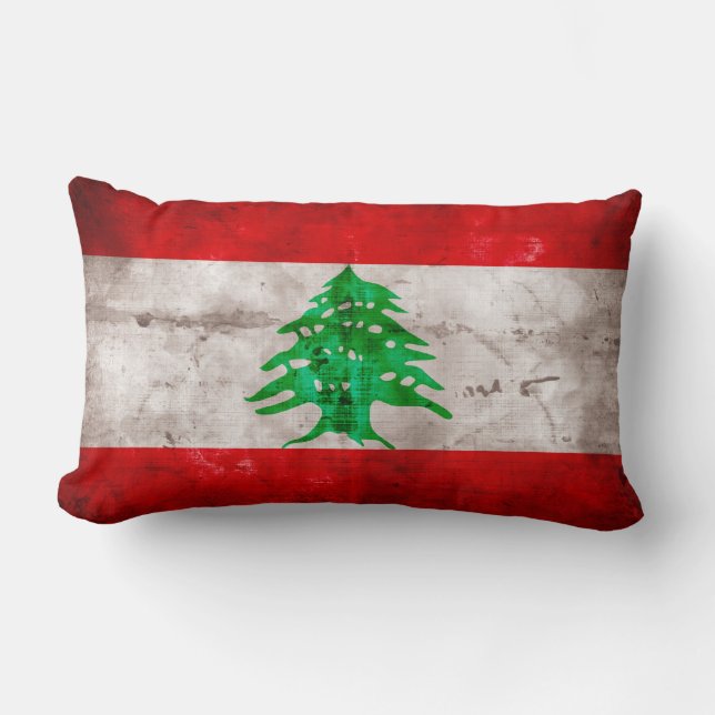 Weathered Lebanon Flag Lumbar Pillow (Front)