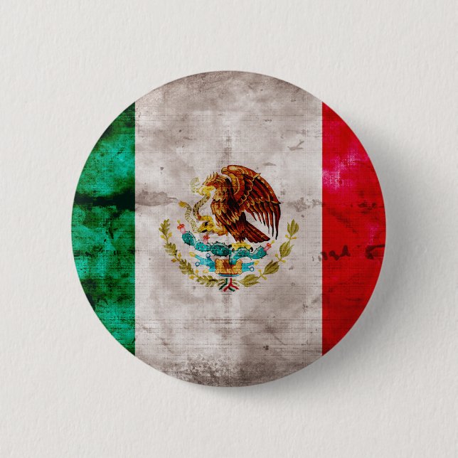 Weathered Mexican Flag 2 Inch Round Button (Front)