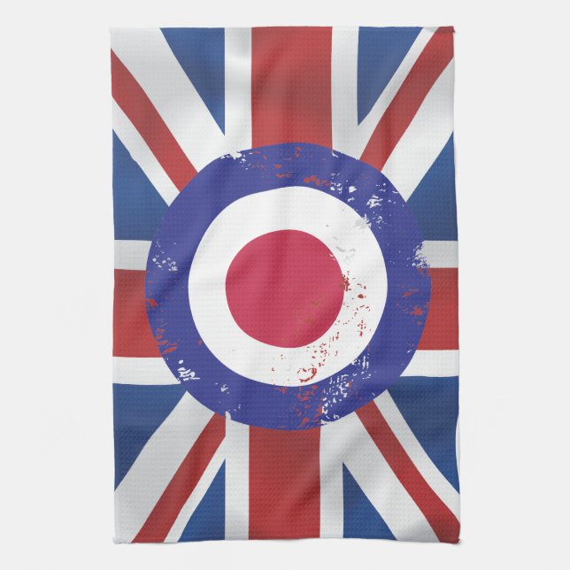 Weathered Mod Target on silk effect Union Jack Kitchen Towel (Vertical)