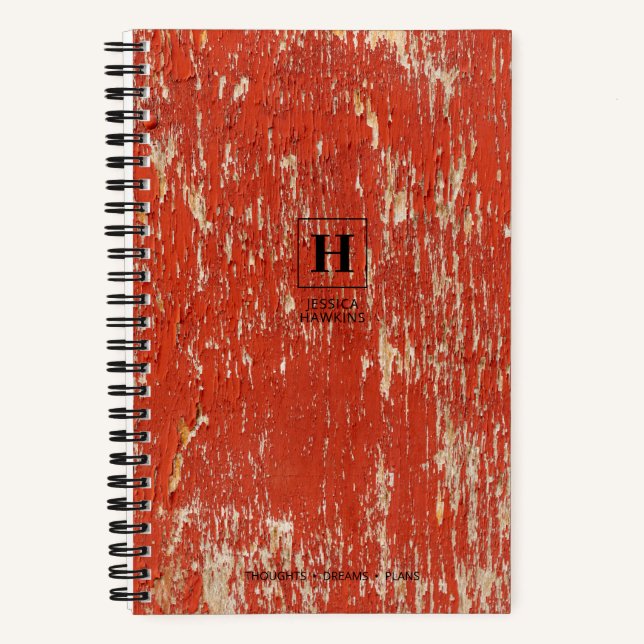 Weathered Red Painted Wood Classic Monogram Notebook (Front)