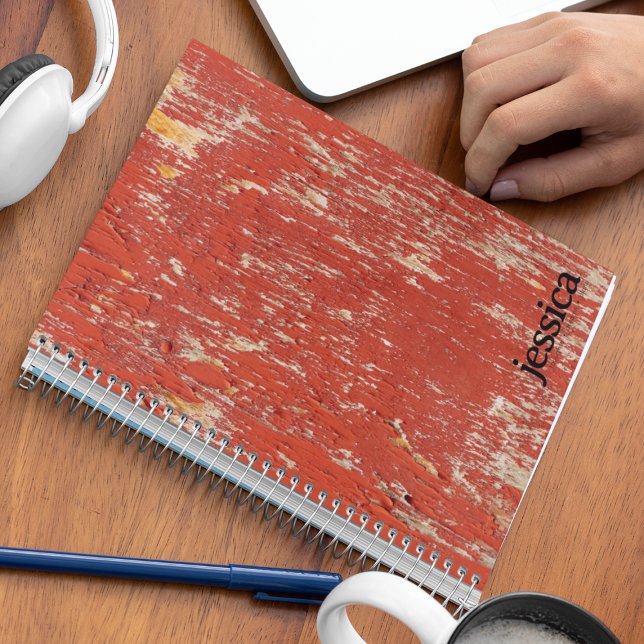 Weathered Red Painted Wood Modern Typography Notebook (Creator Uploaded)