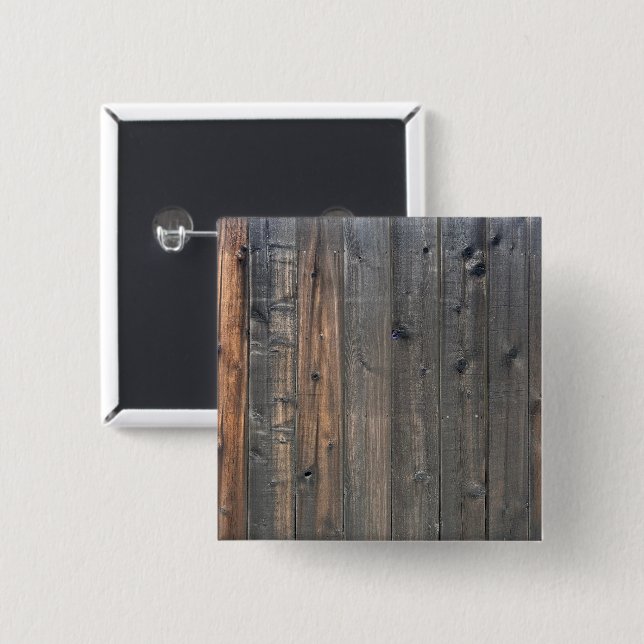 Weathered Redwood Fence Closeup Photo Image Print 2 Inch Square Button (Front & Back)