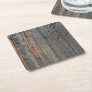 Weathered Redwood Fence Closeup Photo Image Print Square Paper Coaster