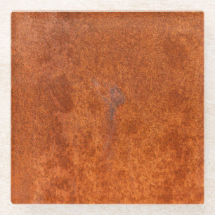 Weathered rusted metal: orange-red texture. glass coaster