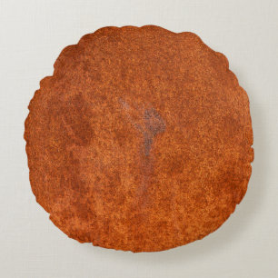 Weathered rusted metal: orange-red texture. round pillow