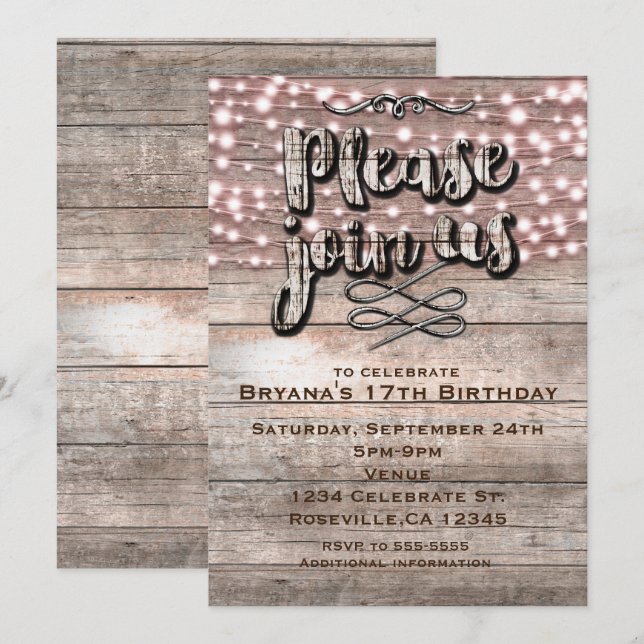 Weathered Rustic Wood & Lights Elegant Invitations (Front/Back)