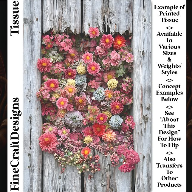 Weathered Rustic Wood With Flowers CL4 Decoupage Tissue Paper (Creator Uploaded)