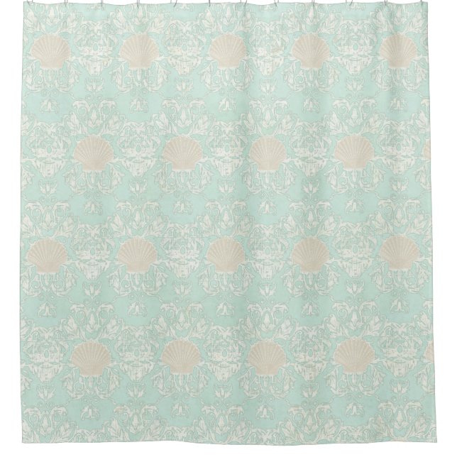 Weathered Scallop Shell Beach Damask Pattern Aqua (Front)