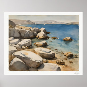 Weathered Shoreline and Deep Blue Cove Art Print