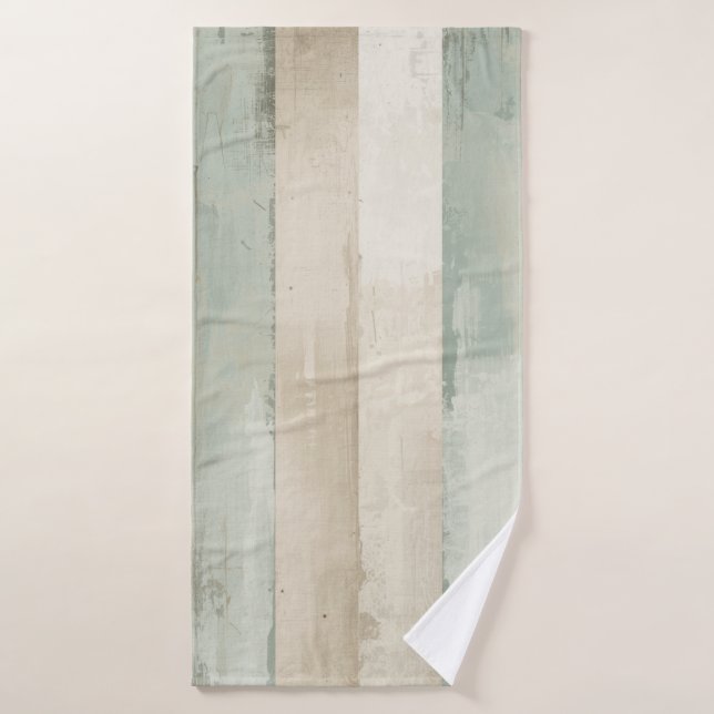 Weathered Soft Blue Tan Brown White Rustic Stripe Bath Towel (Bath Towel)