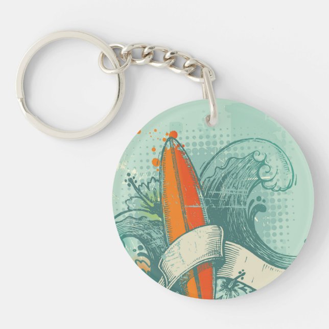 Weathered Surfboard Design Keychain (Front)