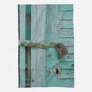 Weathered Turqouise Door Kitchen Towel