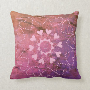 Weathered Valentine Mandala on Pink Rust Granite Throw Pillow