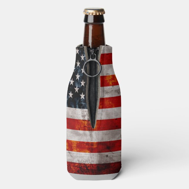 Weathered Vintage American Flag Bottle Cooler (Bottle Back)