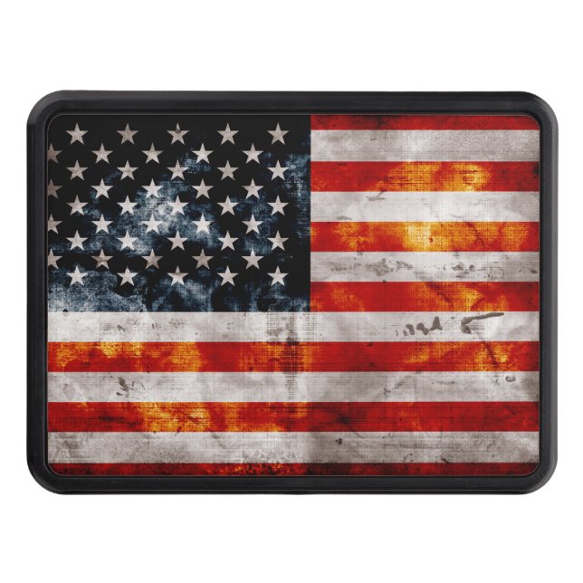 Weathered Vintage American Flag Trailer Hitch Cover (Front)