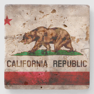 Weathered Vintage California State Flag Stone Coaster