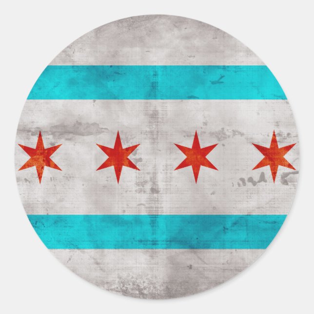 Weathered Vintage Chicago State Flag Classic Round Sticker (Front)