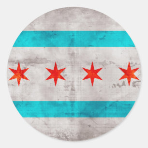 Weathered Vintage Chicago State Flag Classic Round Sticker