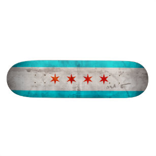 Weathered Vintage Chicago State Flag Skateboard