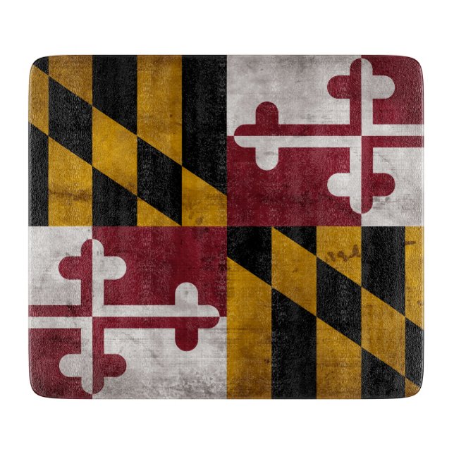 Weathered Vintage Maryland State Flag Cutting Board (Front)