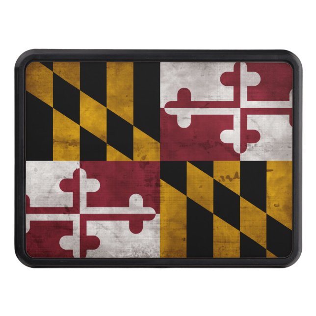 Weathered Vintage Maryland State Flag Trailer Hitch Cover (Front)